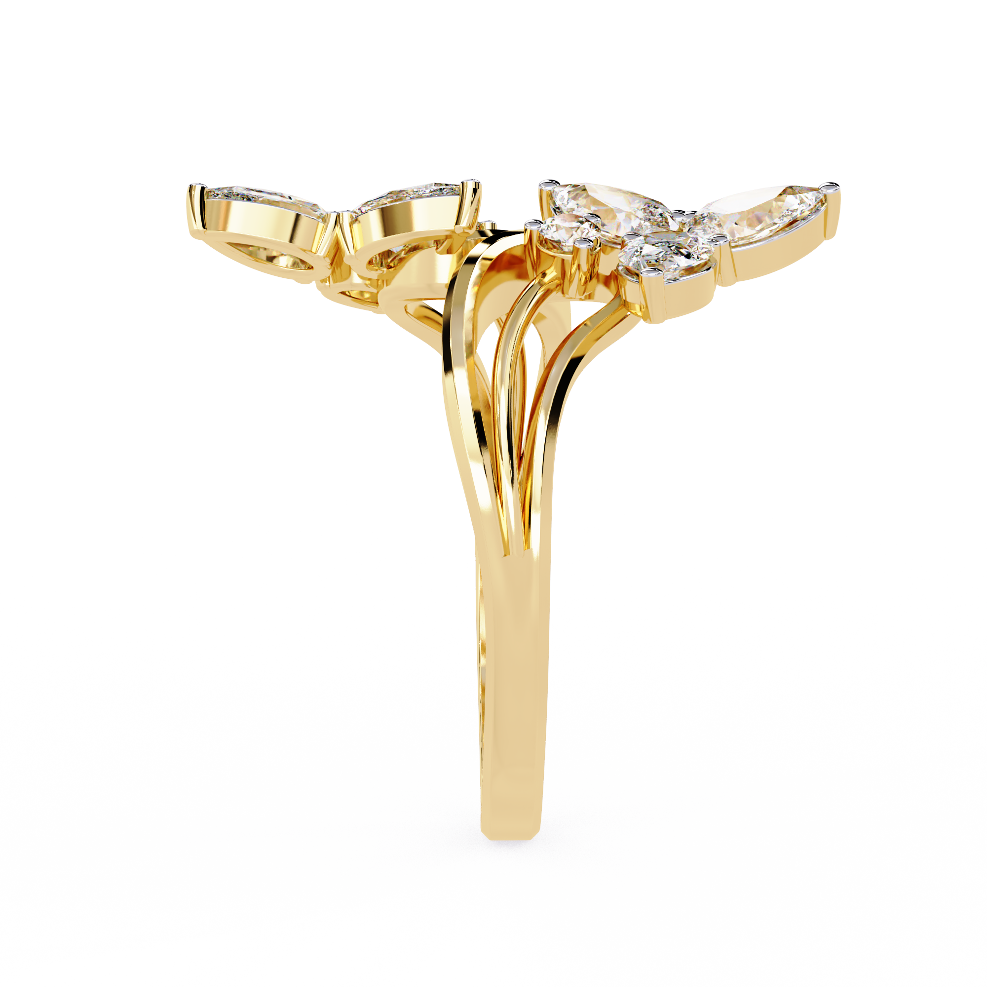 Solitairekart – 0.99ct Lab Grown Diamond Double Butterfly Ring in 14K Yellow Gold